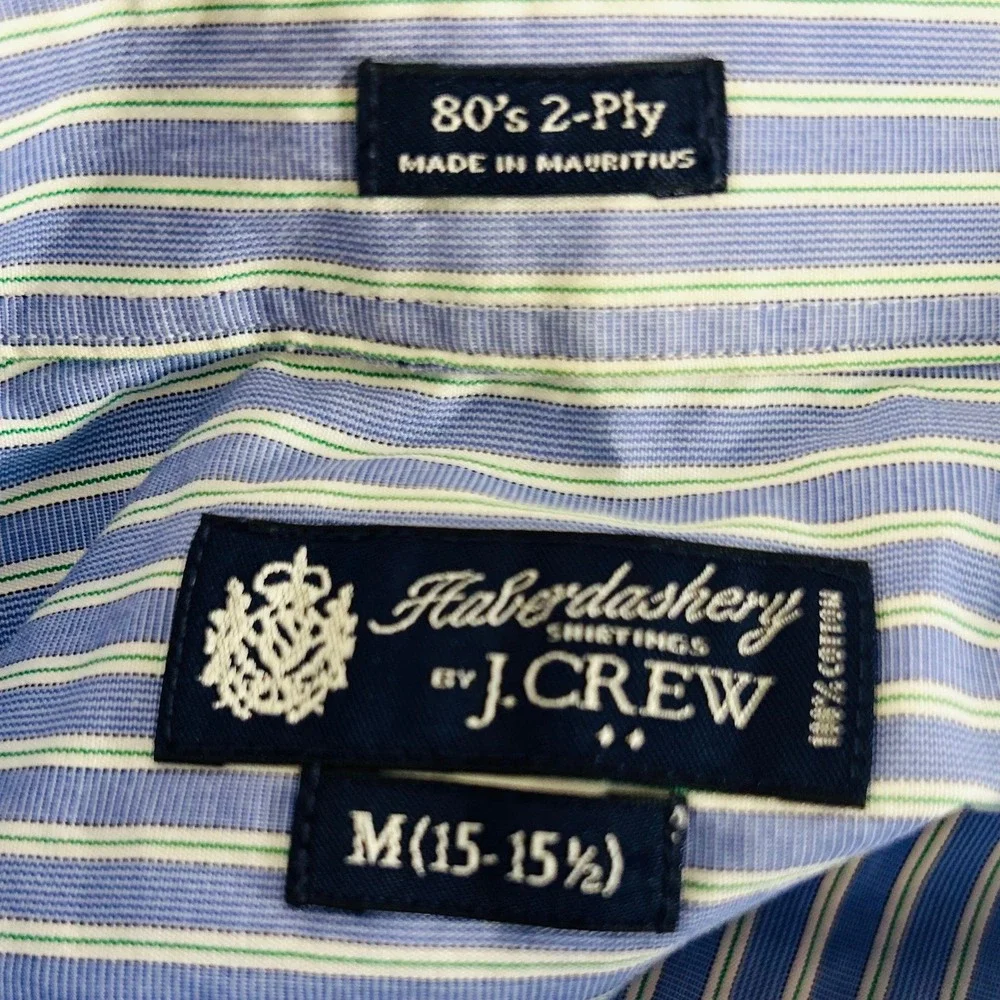J. Crew Medium Haberdashery Button Down Shirt Blue Striped 80s 2 Ply Cotton Mens
